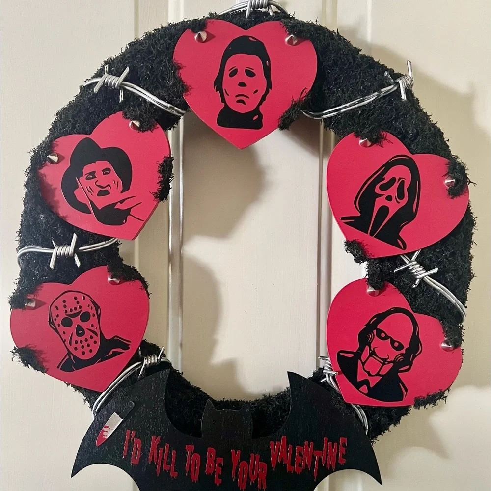 Valentine’s Day Valloween Red and Black Horror Wreath